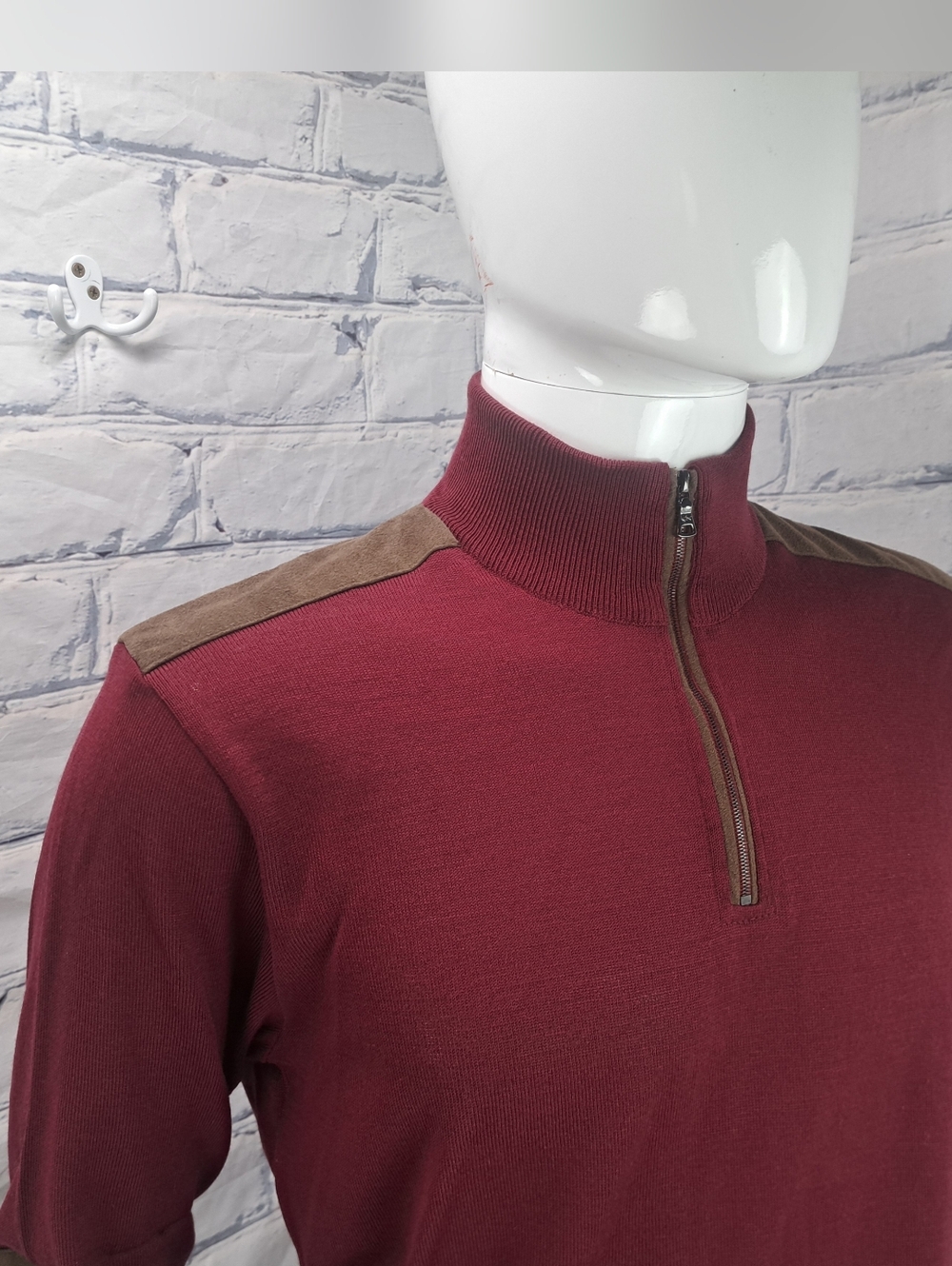 Paul & Shark Yachting Half Zip Sweater Merino Wool Suede Leather Italy Large - Picture 4 of 14